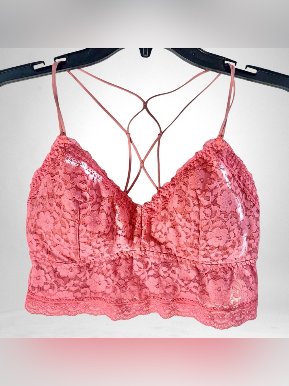 Gilly Hicks Sydney Bralette Pink Lace Racerback Crop Halter Cami Bra Sz L